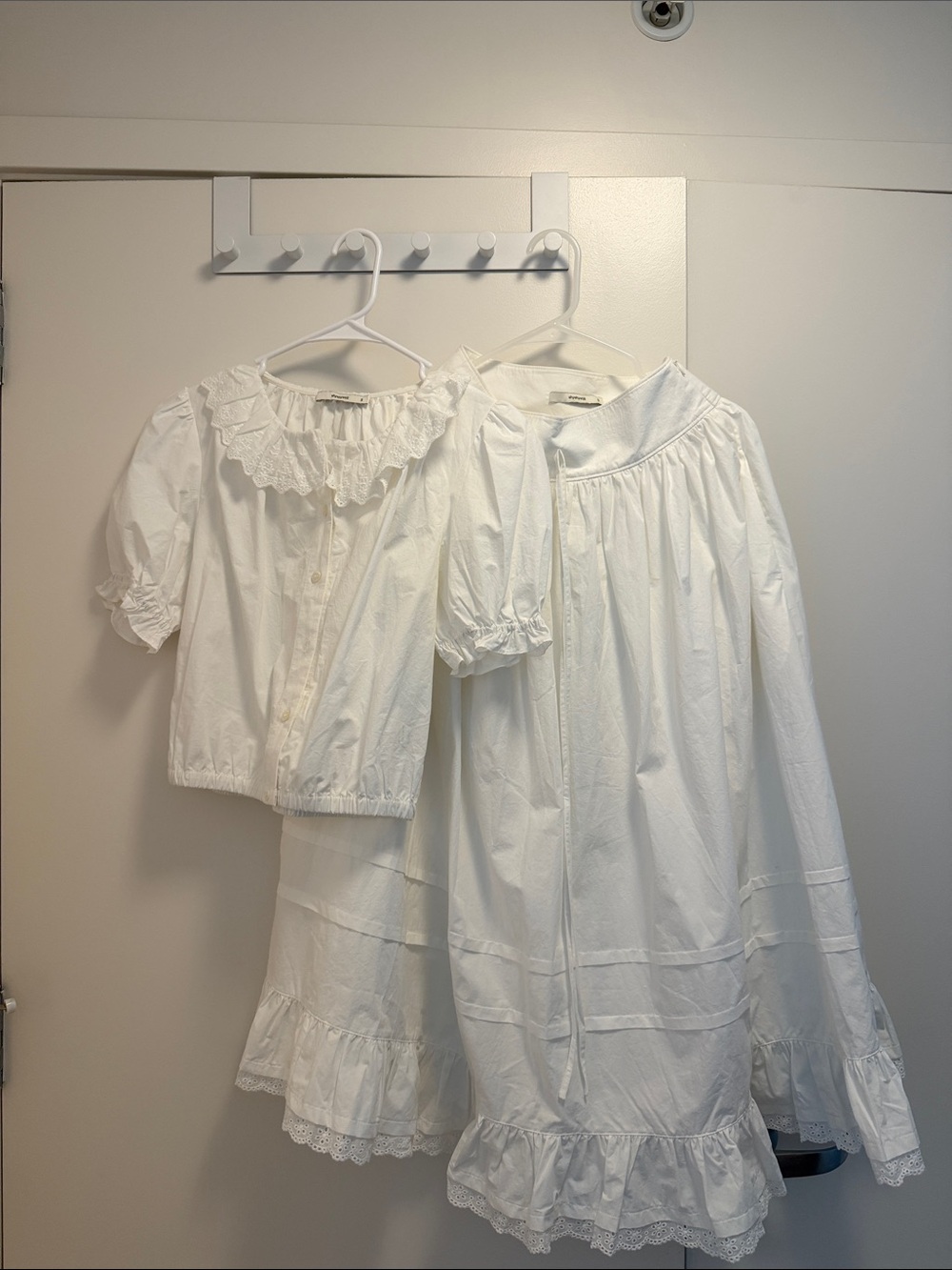 White Women’s Two-Piece Skirt Set - Lace Trim